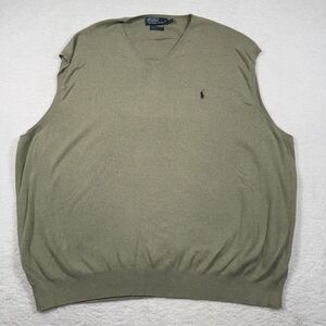 Polo Ralph Lauren Sweater Vest Mens 4LT Beige‎ V-Neck Golf Pima Cotton Preppy